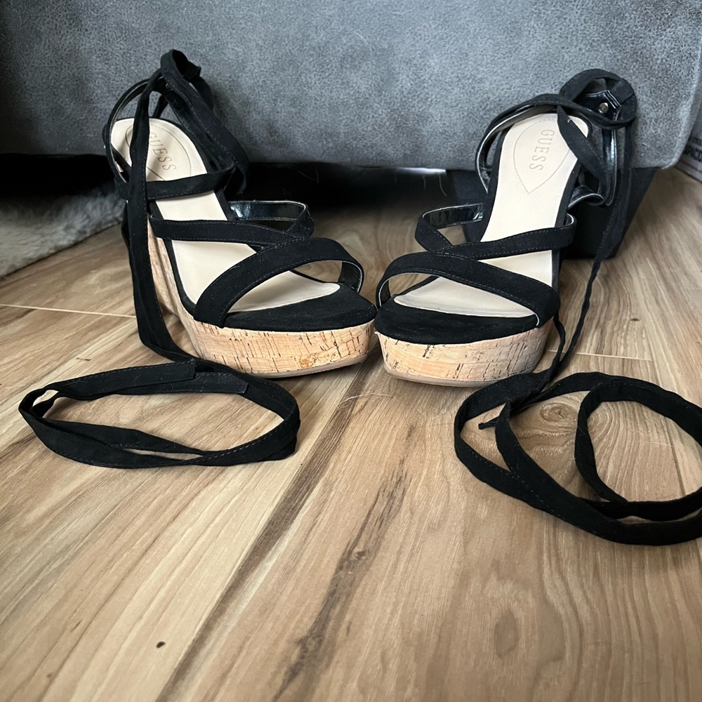 Guess Black Wedge Shoes Strappy Sandal